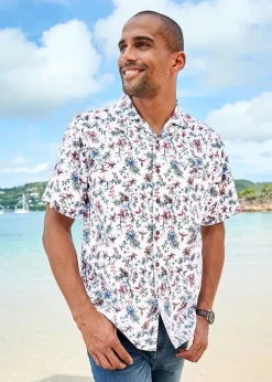 Cotton Traders White Short Sleeve Summer Print Soft Touch Print Shirt