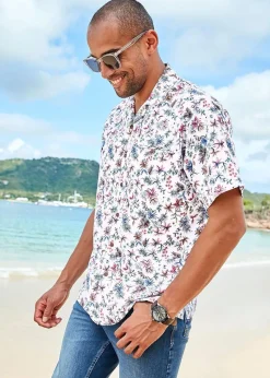 Cotton Traders White Short Sleeve Summer Print Soft Touch Print Shirt