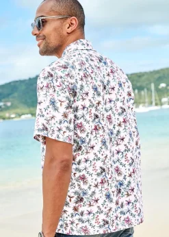 Cotton Traders White Short Sleeve Summer Print Soft Touch Print Shirt