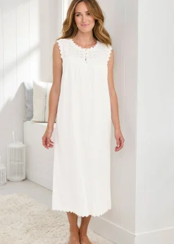 Cotton Traders White Sleeveless Broderie Nightdress