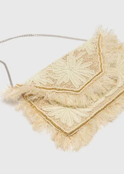 Cream Beaded Clutch Bag