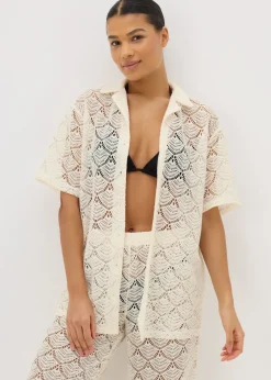 Cream Crochet Shirt Top