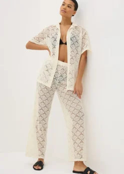 Cream Crochet Shirt Top