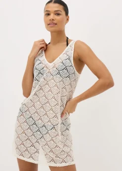 Cream Crochet Short Beach Dress