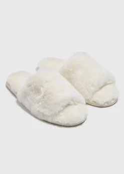 Cream Faux Fur Slider Slippers