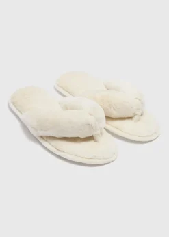 Cream Faux Fur Toe Post Slippers