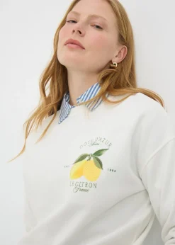 Cream Lemon Print Sweatshirt