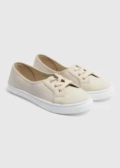 Cream Linen Look Slip On Pumps