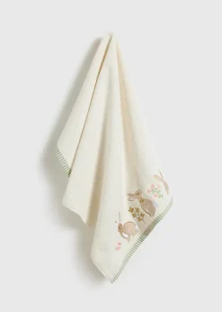Cream Meadow Embroidered Bunny Towel
