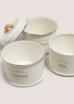 Cream Stackable Tea, Coffee, and Sugar Canisters