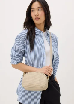 Cream Straw Camera Cross Body Bag