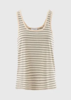 Cream Stripe Linen Blend Vest Top