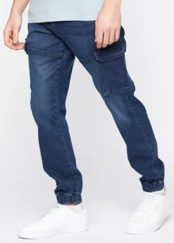 Crosshatch Dark Wash Malimore Cargo Cuff Jeans