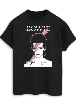 David Bowie Pink Flash Women Black Printed Boyfriend Fit Music T-Shirt