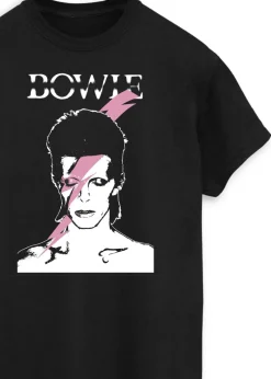 David Bowie Pink Flash Women Black Printed Boyfriend Fit Music T-Shirt