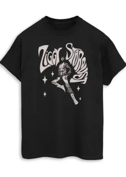 David Bowie Ziggy Pose Women Black Printed Boyfriend Fit Music T-Shirt
