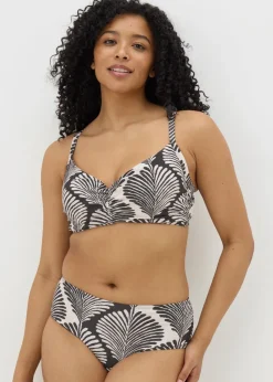 DD+ Black Mono Shell Print Cupped Crop Bikini Top