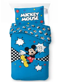 Disney Blue Mickey Mouse Checkerboard Polycotton Duvet Set