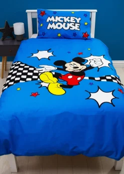 Disney Blue Mickey Mouse Checkerboard Polycotton Duvet Set