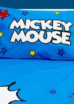 Disney Blue Mickey Mouse Checkerboard Polycotton Duvet Set