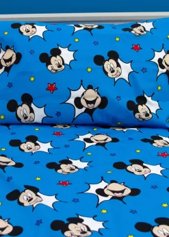 Disney Blue Mickey Mouse Checkerboard Polycotton Duvet Set