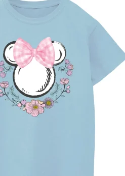Disney Kids Blue Minnie Mouse Bows Flowers T-Shirt (3-13 Years)