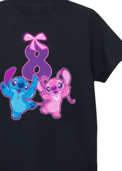 Disney Lilo & Stitch 8th Birthday KidsBlack Graphic T-Shirt (7-11 Years)