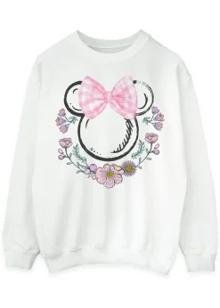 Disney Minnie Mouse Flowers Logo White Sweatshirt
