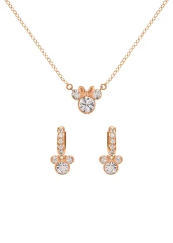 Disney Minnie Mouse Rose Gold Plated Crystal Hoop Earrings & Necklace Set