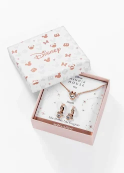Disney Minnie Mouse Rose Gold Plated Crystal Hoop Earrings & Necklace Set