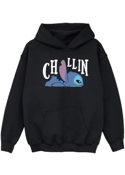 Disney Stitch Chillin Girls Black Printed Hoodie(3-13 yrs)