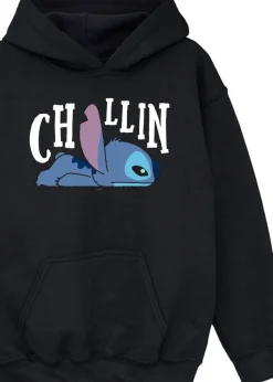 Disney Stitch Chillin Girls Black Printed Hoodie(3-13 yrs)