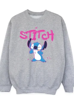 Disney Stitch Graffiti Girls Heather Grey Printed Sweatshirt (3-13 yrs)