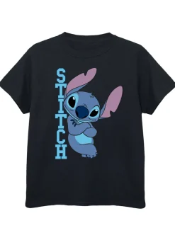 Disney Stitch Posing Girls Black Printed T-Shirt (3-13yrs)