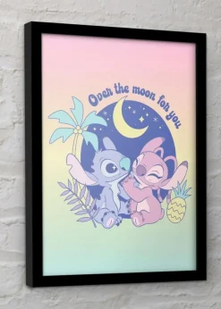 Disney Stitch Rose Pink Over The Moon Framed Poster (45cm x 35cm)