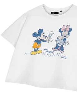 Disney True Original Mickey & Minnie White Cropped Short Sleeved T-Shirt