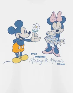 Disney True Original Mickey & Minnie White Cropped Short Sleeved T-Shirt