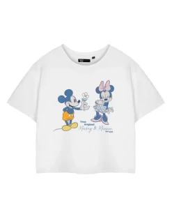 Disney True Original Mickey & Minnie White Cropped Short Sleeved T-Shirt