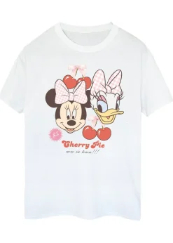 Disney White Minnie Mouse Daisy Duck Cherry Boyfriend Fit T-Shirt