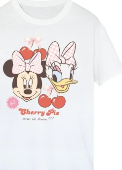 Disney White Minnie Mouse Daisy Duck Cherry Boyfriend Fit T-Shirt