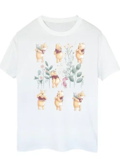 Disney Winnie The Pooh Flower Grid White Boyfriend Fit Graphic T-Shirt