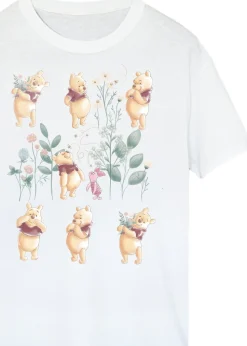 Disney Winnie The Pooh Flower Grid White Boyfriend Fit Graphic T-Shirt