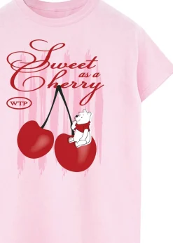 Disney Winnie The Pooh Sweet As Cherry Light Pink Boyfriend Fit Graphic T-Shirt