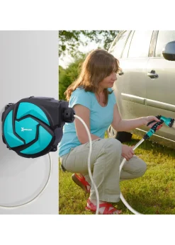 DURHAND 10m Garden Auto Hose Reel Wall Mounted Retractable 7 Patterns Spray Nozzle