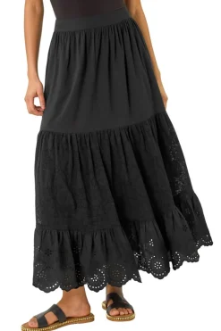 Dusk Black Dusk Tiered Broderie Maxi Skirt