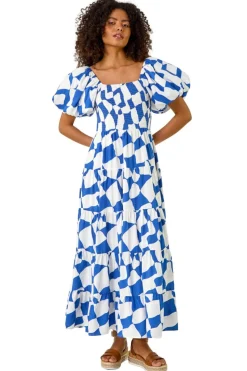Dusk Blue Dusk Geo Print Tiered Dress