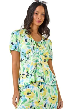 Dusk White Dusk Floral Motif Tie Top