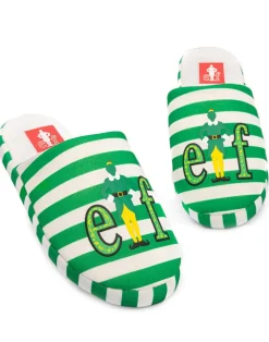 Elf Green Striped With Logo Placement Print Mule Slippers