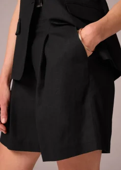 Et Vous Black Linen Blend Tailored Shorts