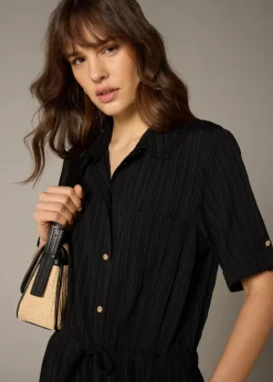 Et Vous Black Textured Pleated Jumpsuit